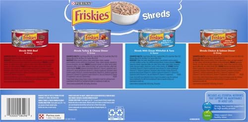 Purina Friskies Wet Cat Food Variety Pack, Shreds, 40 Pack 5.5 oz Cans