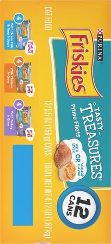 Friskies Purina Wet Cat Food Variety Pack, Tasty Treasures Prime Filets (with Ocean Fish and Tuna, with Chicken and with_Turkey) - 5.5 Ounce (Pack of 24)