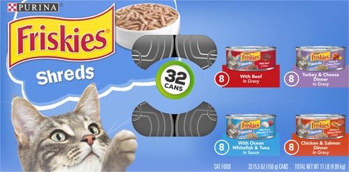 Purina Friskies Wet Cat Food Variety Pack, Shreds, 40 Pack 5.5 oz Cans