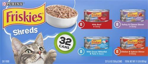 Purina Friskies Wet Cat Food Variety Pack, Shreds, 40 Pack 5.5 oz Cans