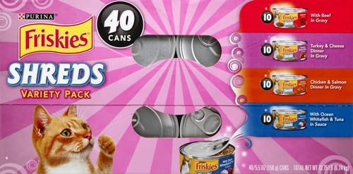 Purina Friskies Wet Cat Food Variety Pack, Shreds, 40 Pack 5.5 oz Cans