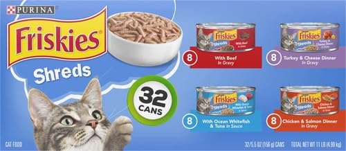 Purina Friskies Wet Cat Food Variety Pack, Shreds, 40 Pack 5.5 oz Cans
