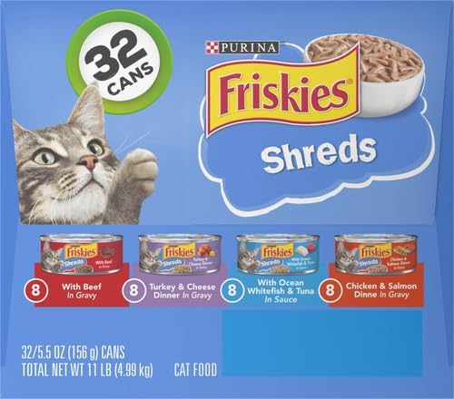 Purina Friskies Wet Cat Food Variety Pack, Shreds, 40 Pack 5.5 oz Cans