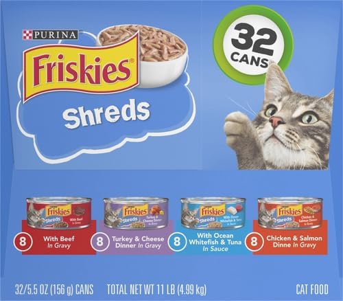 Purina Friskies Wet Cat Food Variety Pack, Shreds, 40 Pack 5.5 oz Cans
