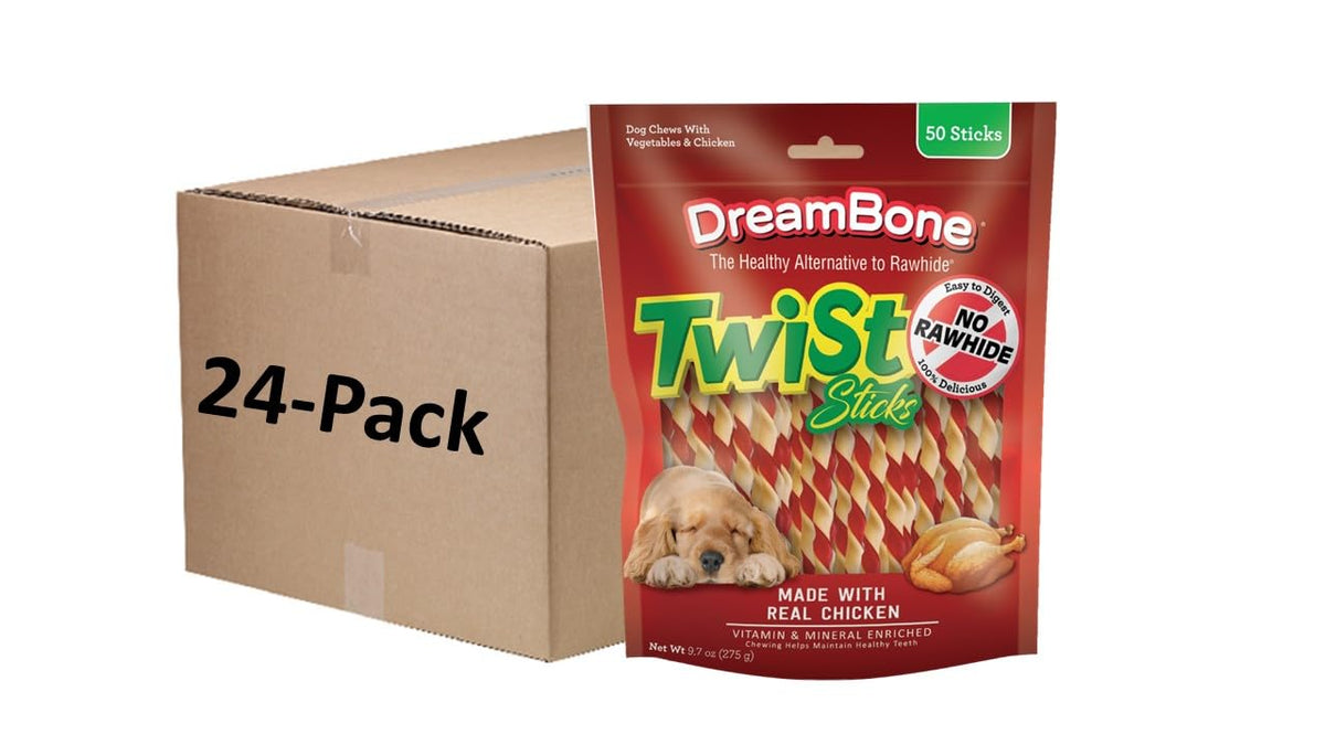 DreamBone Twist Sticks Rawhide-Free Dog Treats With Real Protein, 50 Count