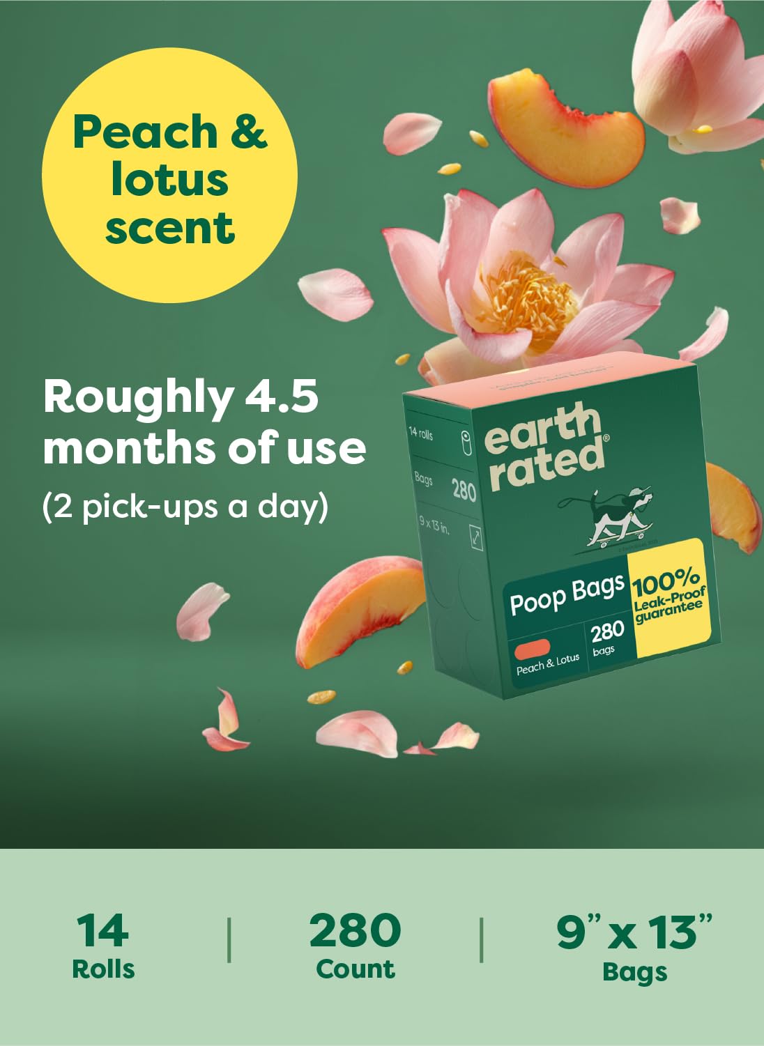 Earth Rated Dog Poop Bags on Refill Rolls, 270 Bags, Lavender