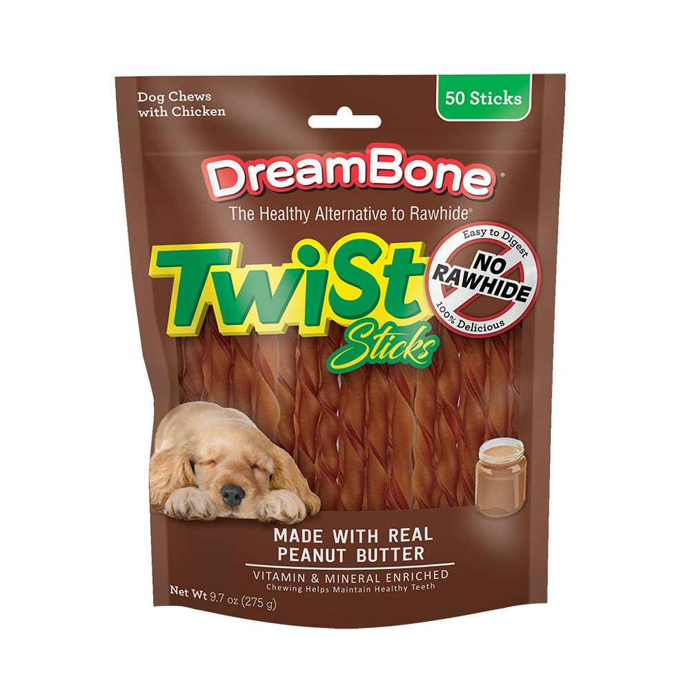 DreamBone Twist Sticks Rawhide-Free Dog Treats With Real Protein, 50 Count