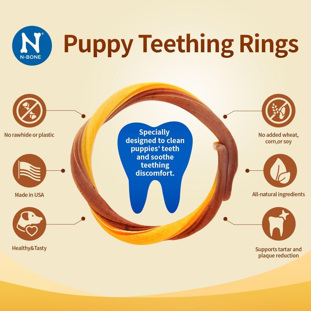 N-Bone Puppy Teething Rings, Chicken Flavor, Natural Puppy Teething Chews & Chew Treats, Helps Soothe Teething Gums, Calcium Enriched, 6 Rings