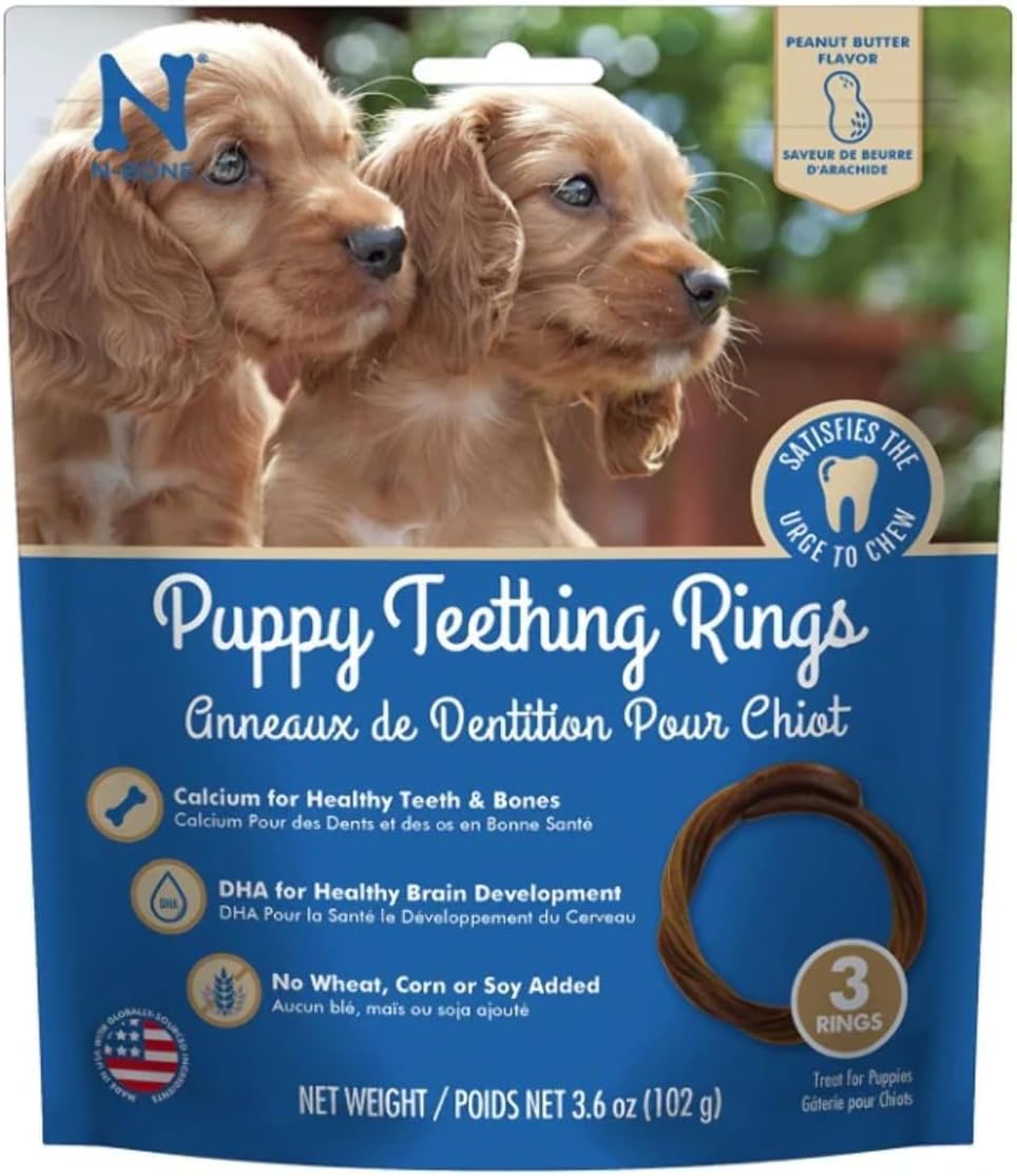 N-Bone Puppy Teething Rings, Chicken Flavor, Natural Puppy Teething Chews & Chew Treats, Helps Soothe Teething Gums, Calcium Enriched, 6 Rings