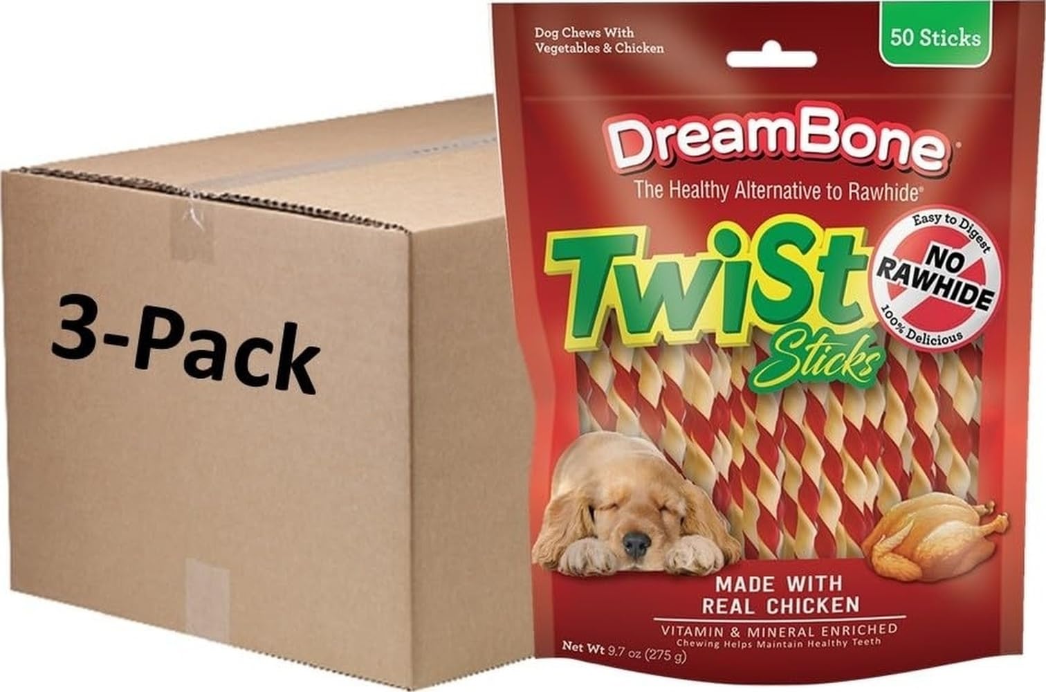 DreamBone Twist Sticks Rawhide-Free Dog Treats With Real Protein, 50 Count