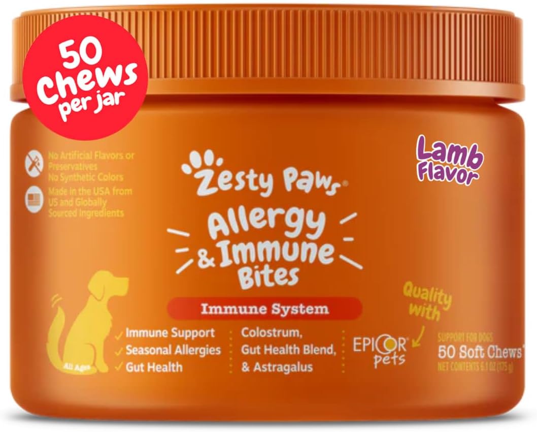 Zesty Paws Dog Allergy Chews - Dog Allergy Relief, Lamb, 90 Ct