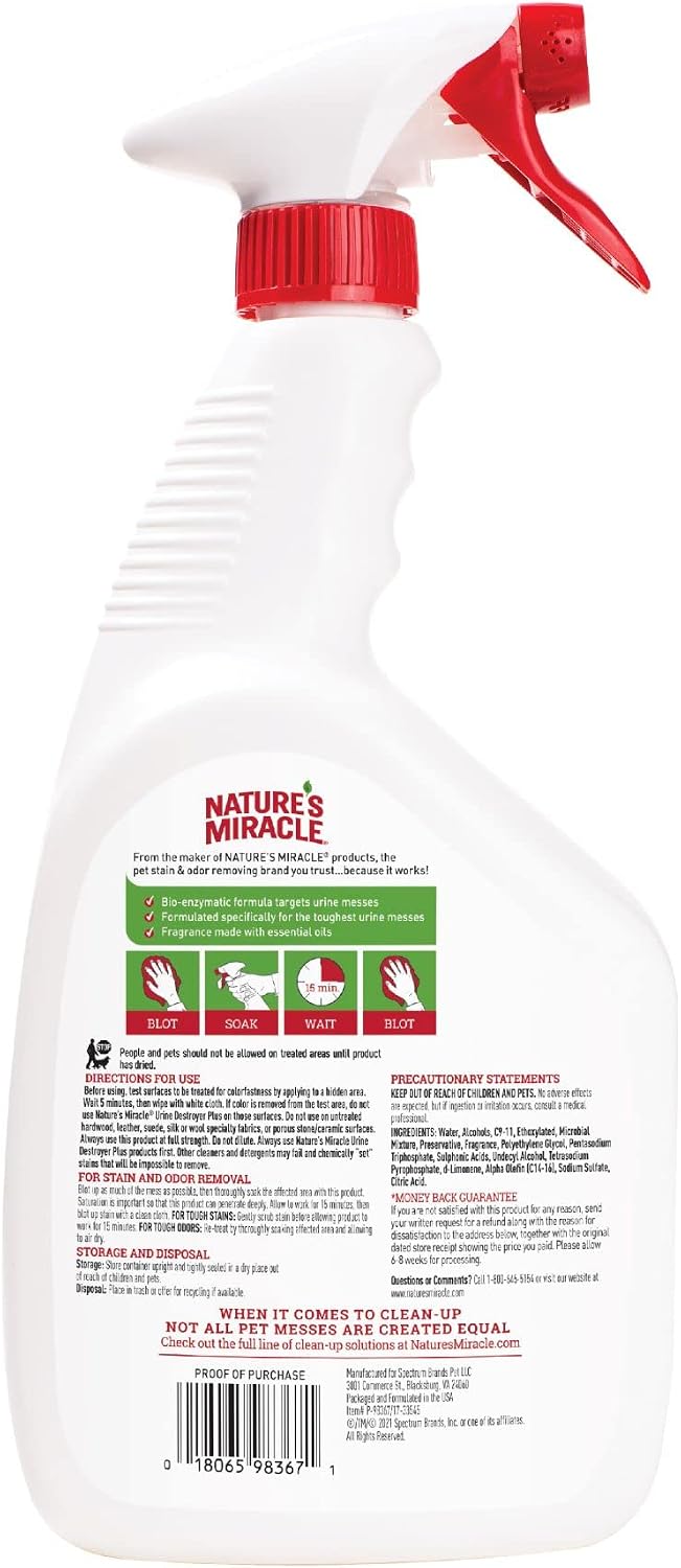Nature's Miracle Cat Urine Destroyer Plus, Enzymatic Cleaner, 32 oz