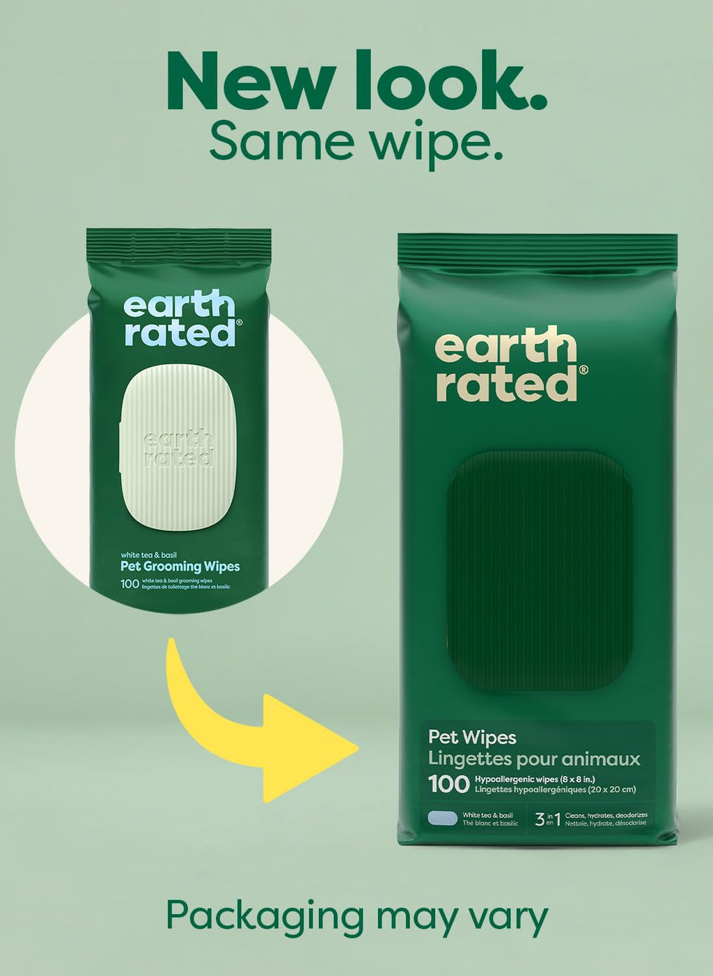 Earth Rated Pet Wipes for Dogs and Cats, Hypoallergenic, Cleaning and Hydrating, for Paws, Body and Butt (Eye Wipes Unscented, 70 Grooming Wipes)