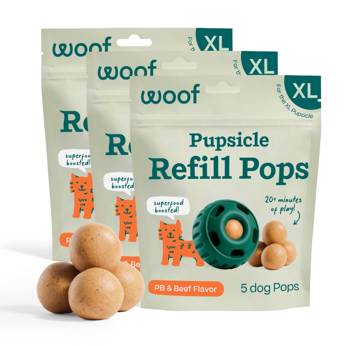 WOOF Pupsicle Peanut Butter & Beef Refill Pops Dog Treats, Large, 7 Count