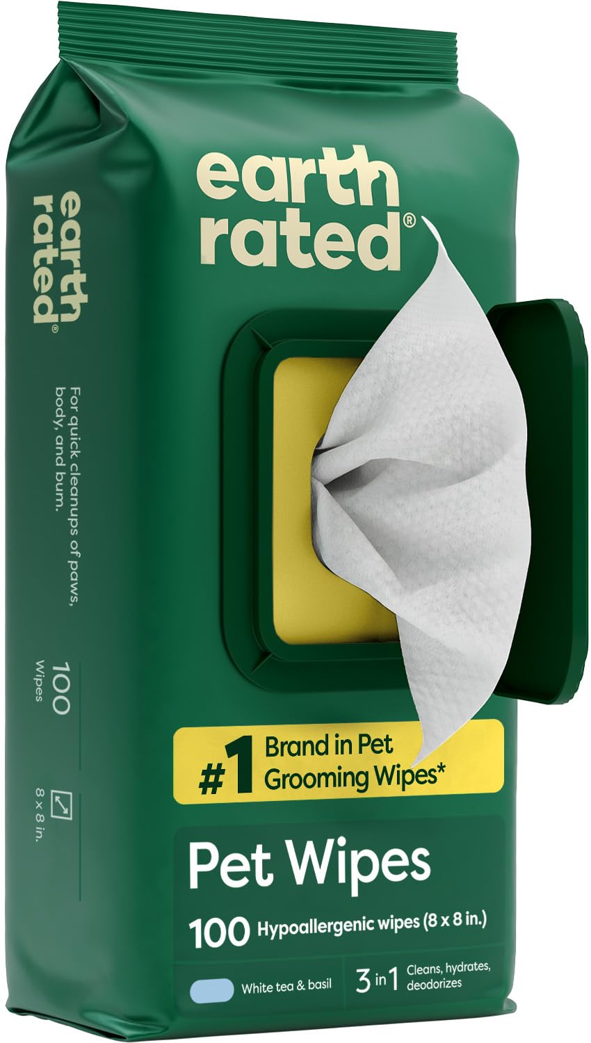 Earth Rated Pet Wipes for Dogs and Cats, Hypoallergenic, Cleaning and Hydrating, for Paws, Body and Butt (Eye Wipes Unscented, 70 Grooming Wipes)