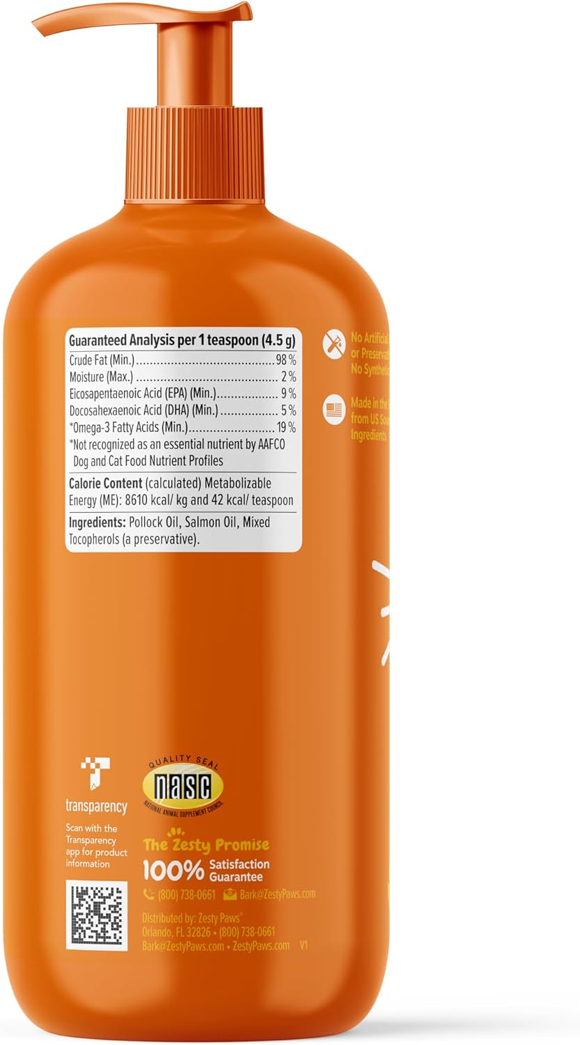 Zesty Paws Salmon Oil for Dogs & Cats - Omega 3 for Dogs 8.5oz
