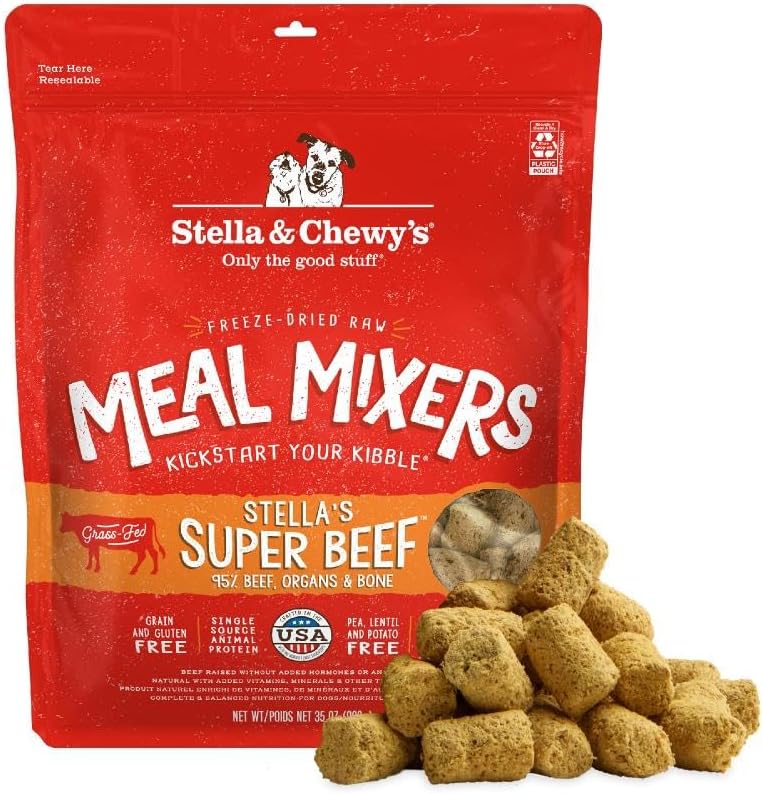 Stella & Chewy's Freeze-Dried Raw Beef Meal Mixers- Dog Food Topper and Mixer - Made with 95% Grass-Fed Beef, Organs & Bone - Perfect for Picky Eaters - Grain-Free - 7 oz