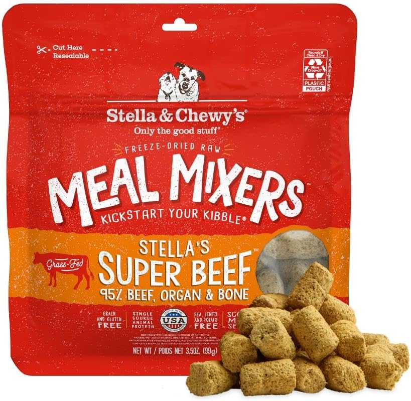 Stella & Chewy's Freeze-Dried Raw Beef Meal Mixers- Dog Food Topper and Mixer - Made with 95% Grass-Fed Beef, Organs & Bone - Perfect for Picky Eaters - Grain-Free - 7 oz