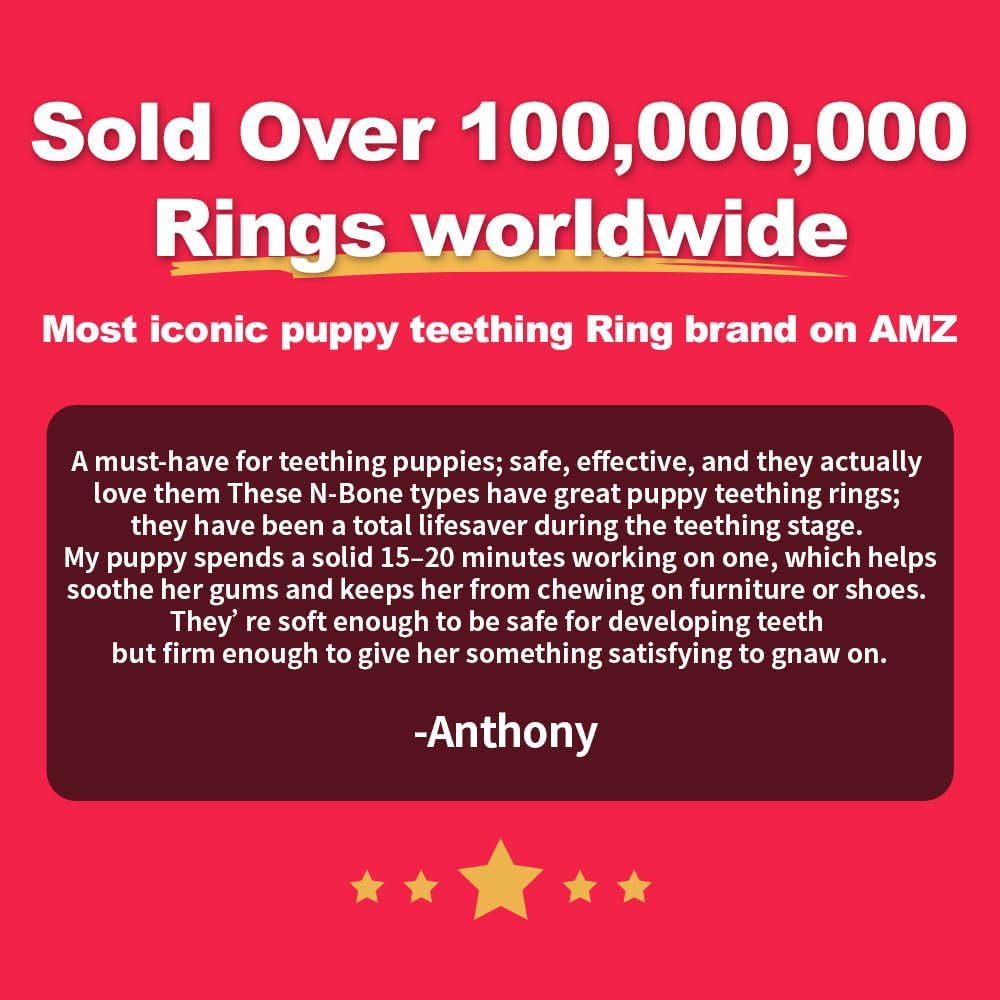 N-Bone Puppy Teething Rings, Chicken Flavor, Natural Puppy Teething Chews & Chew Treats, Helps Soothe Teething Gums, Calcium Enriched, 6 Rings