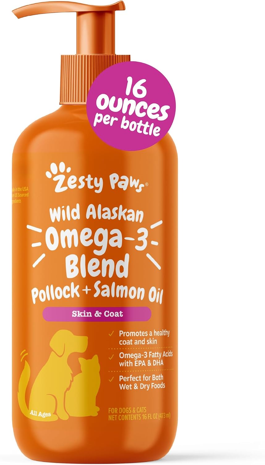Zesty Paws Salmon Oil for Dogs & Cats - Omega 3 for Dogs 8.5oz
