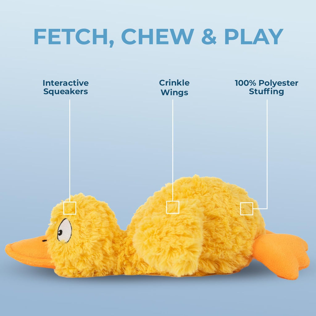 Best Pet Supplies Interactive Squeaky Dog Toy - Crinkle Duck, Yellow