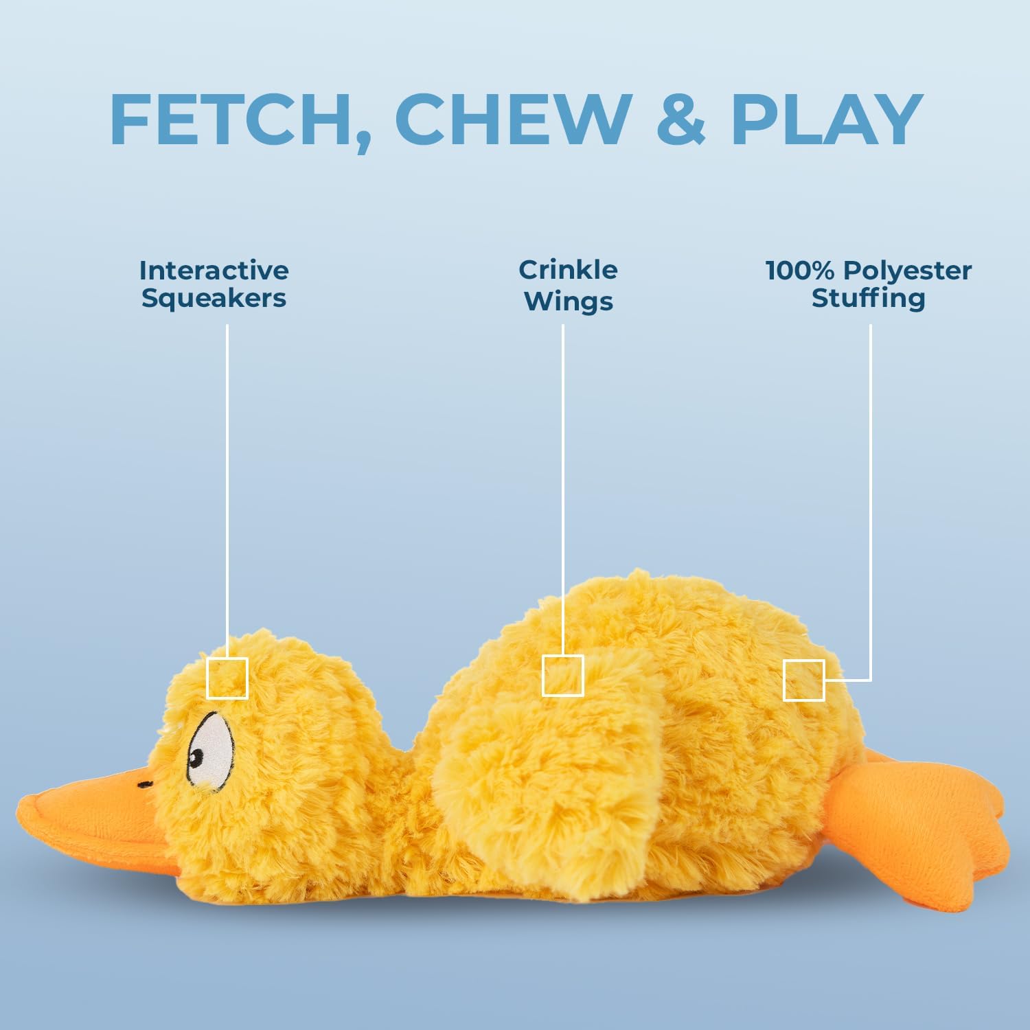 Best Pet Supplies Interactive Squeaky Dog Toy - Crinkle Duck, Yellow