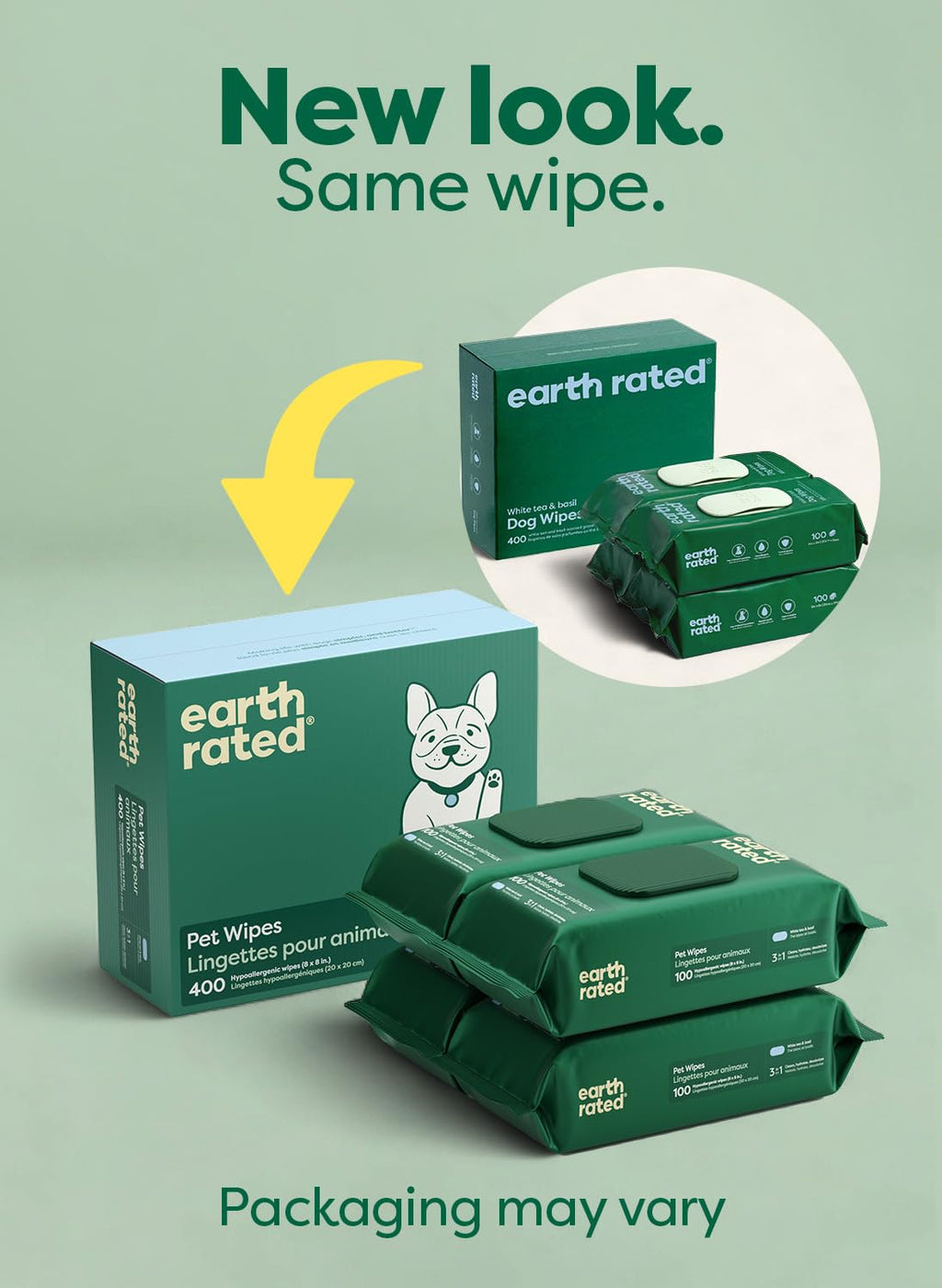 Earth Rated Pet Wipes for Dogs and Cats, Hypoallergenic, Cleaning and Hydrating, for Paws, Body and Butt (Eye Wipes Unscented, 70 Grooming Wipes)