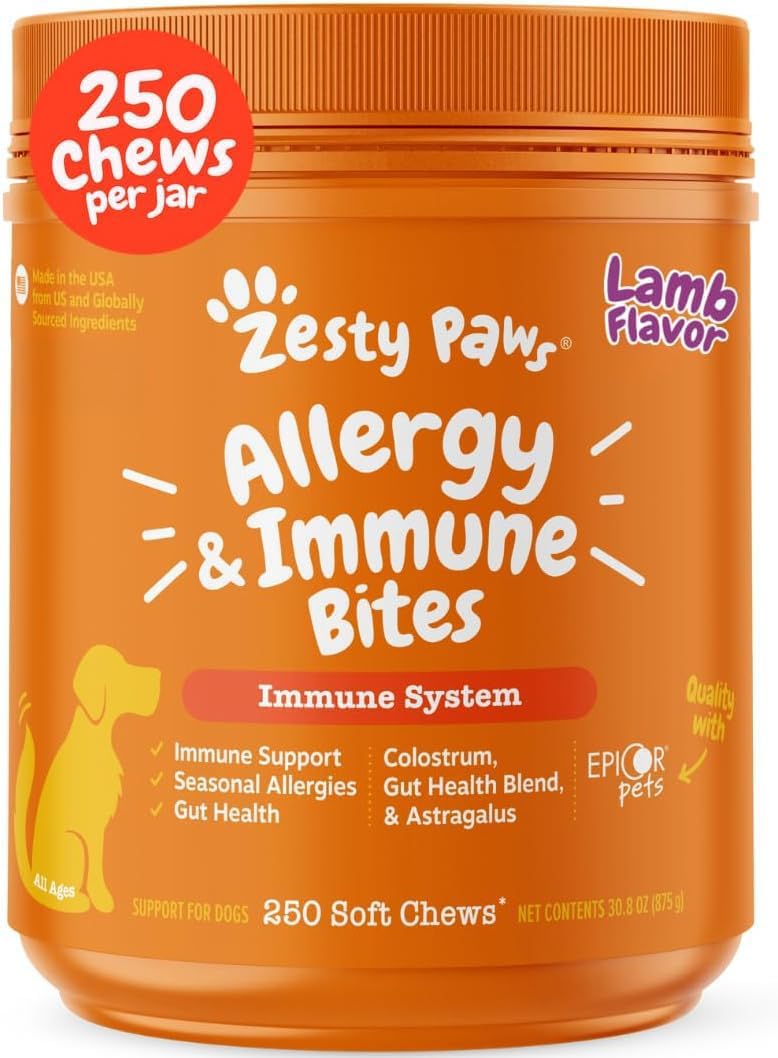 Zesty Paws Dog Allergy Chews - Dog Allergy Relief, Lamb, 90 Ct