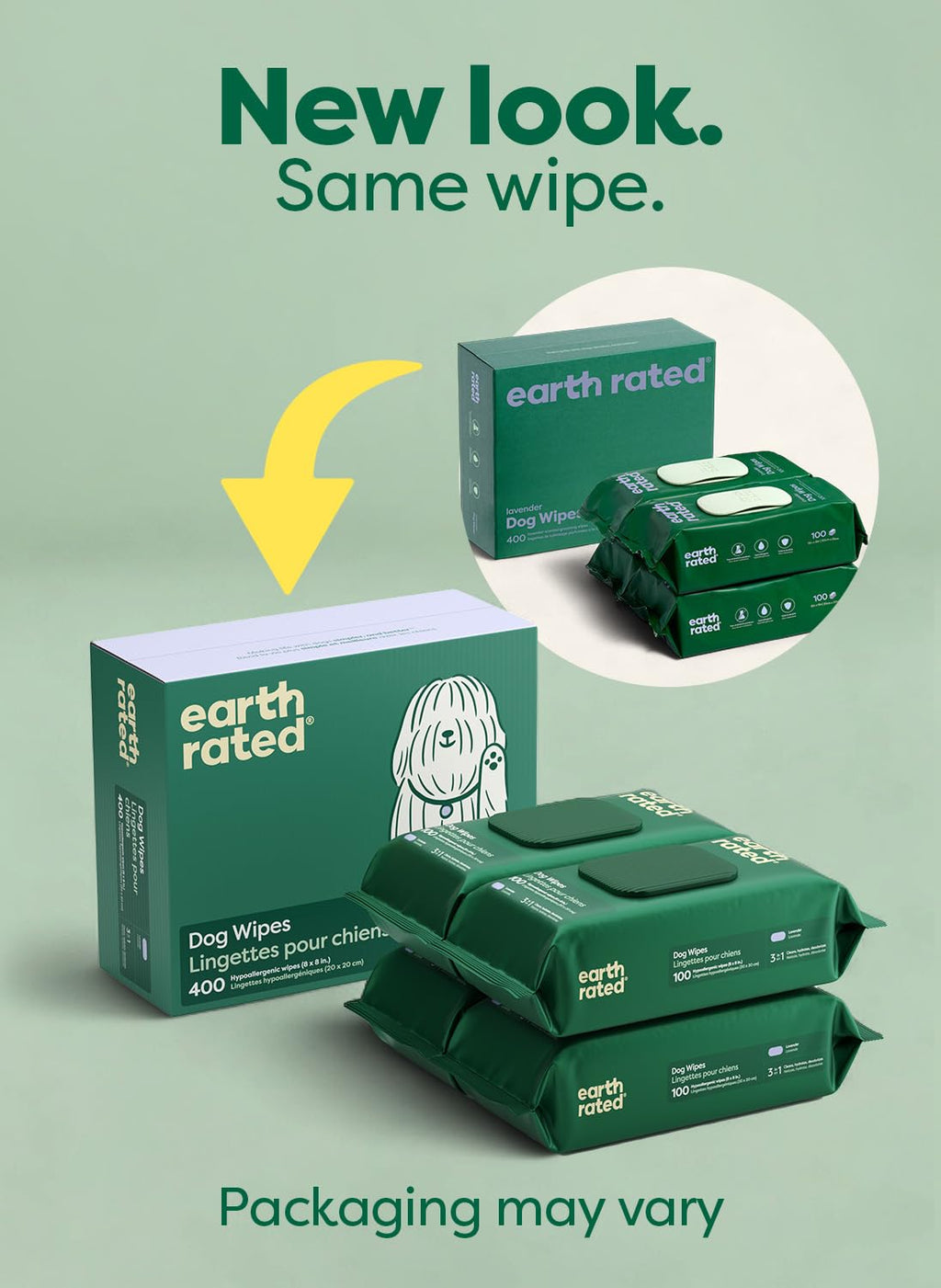 Earth Rated Pet Wipes for Dogs and Cats, Hypoallergenic, Cleaning and Hydrating, for Paws, Body and Butt (Eye Wipes Unscented, 70 Grooming Wipes)