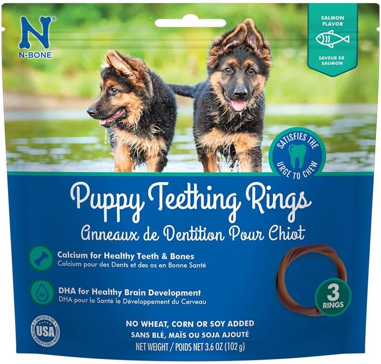 N-Bone Puppy Teething Rings, Chicken Flavor, Natural Puppy Teething Chews & Chew Treats, Helps Soothe Teething Gums, Calcium Enriched, 6 Rings