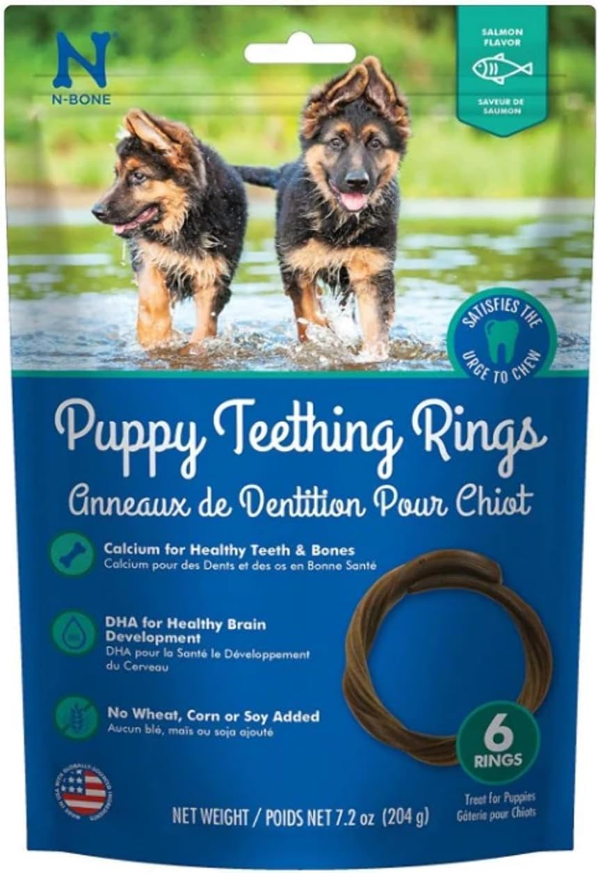 N-Bone Puppy Teething Rings, Chicken Flavor, Natural Puppy Teething Chews & Chew Treats, Helps Soothe Teething Gums, Calcium Enriched, 6 Rings