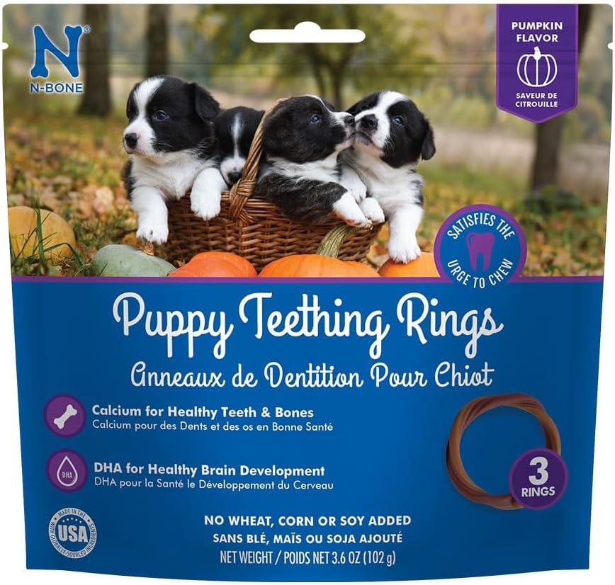N-Bone Puppy Teething Rings, Chicken Flavor, Natural Puppy Teething Chews & Chew Treats, Helps Soothe Teething Gums, Calcium Enriched, 6 Rings