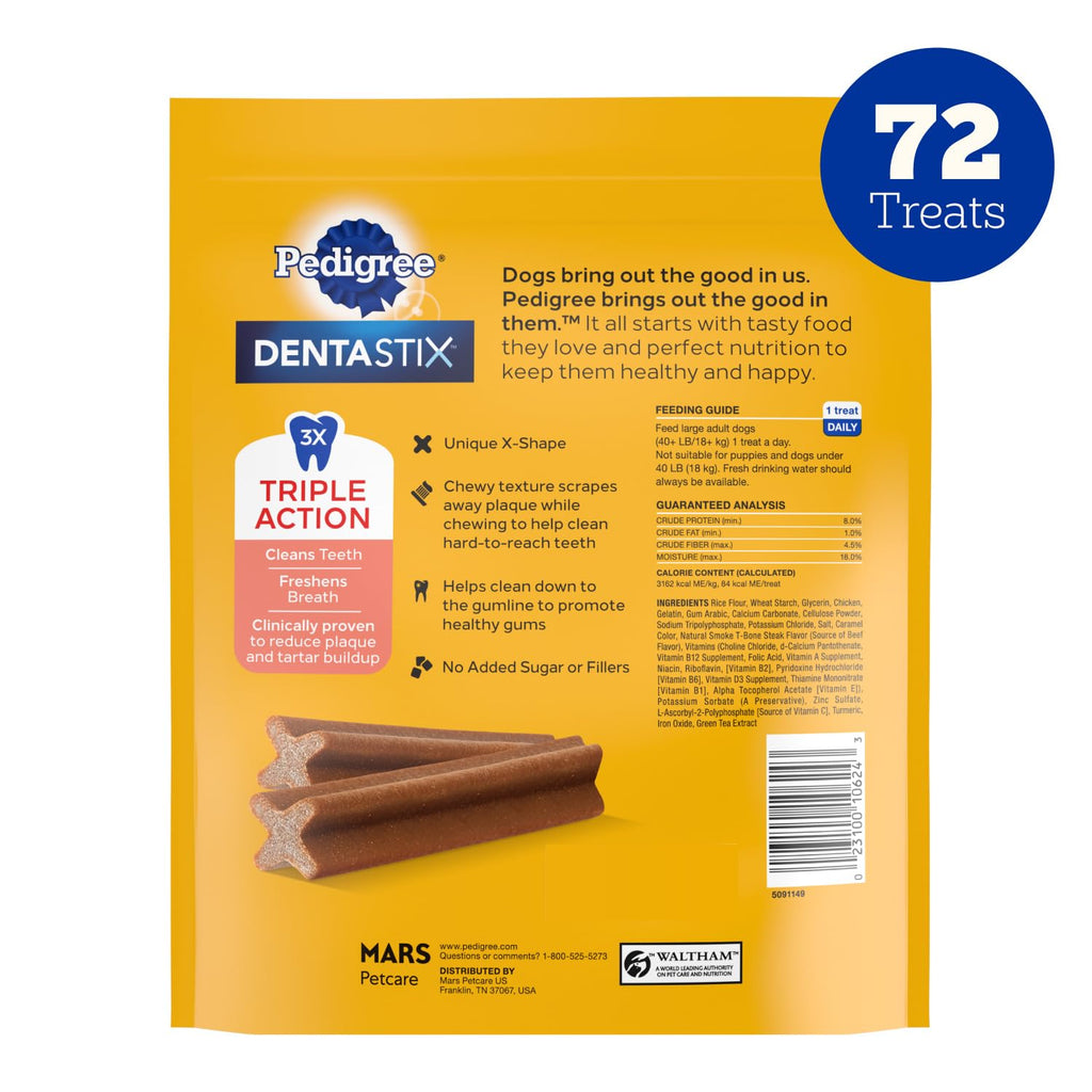 Pedigree Dentastix Large Breed Dental Dog Treats, Fresh, 36 Count