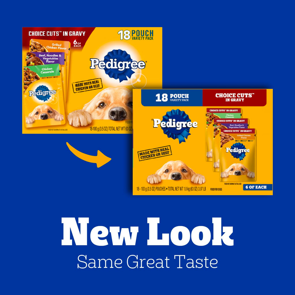 Pedigree Choice Cuts Wet Dog Food Pouch, Protein Variety, 3.5 oz, 30 Count