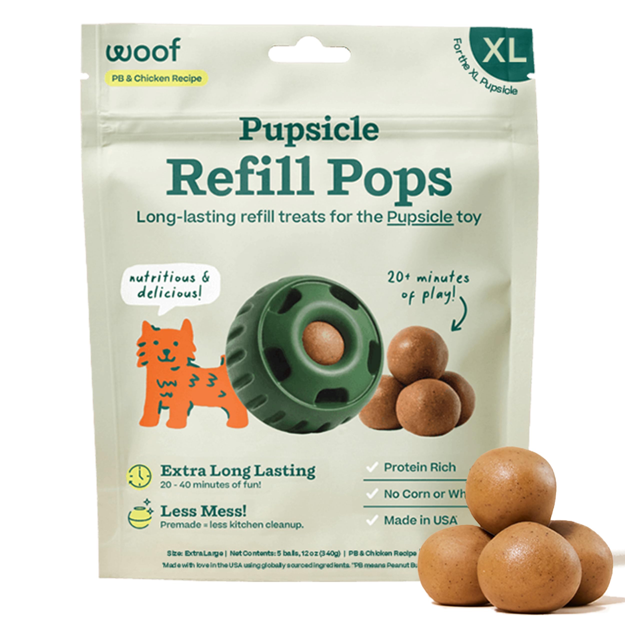 WOOF Pupsicle Peanut Butter & Beef Refill Pops Dog Treats, Large, 7 Count