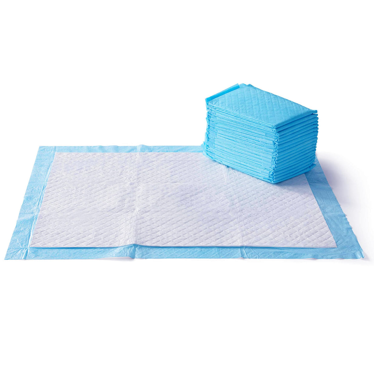 Amazon Basics X-Large Heavy Duty Absorbent Puppy Potty Pads, Leak-Proof, Quick-Dry, Super Absorbent Gel Technology for Dog Training, 28 x 34 Inches, Blue & White, Pack of 50