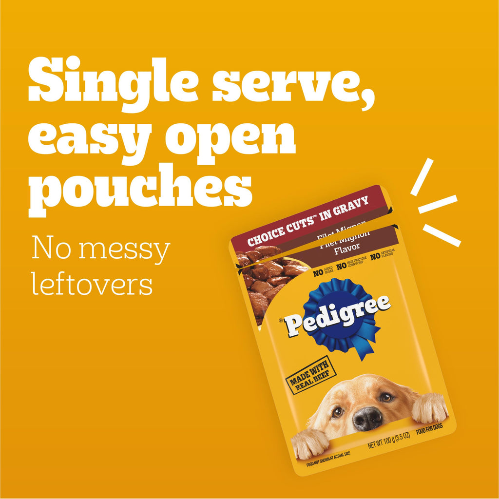 Pedigree Choice Cuts Wet Dog Food Pouch, Protein Variety, 3.5 oz, 30 Count