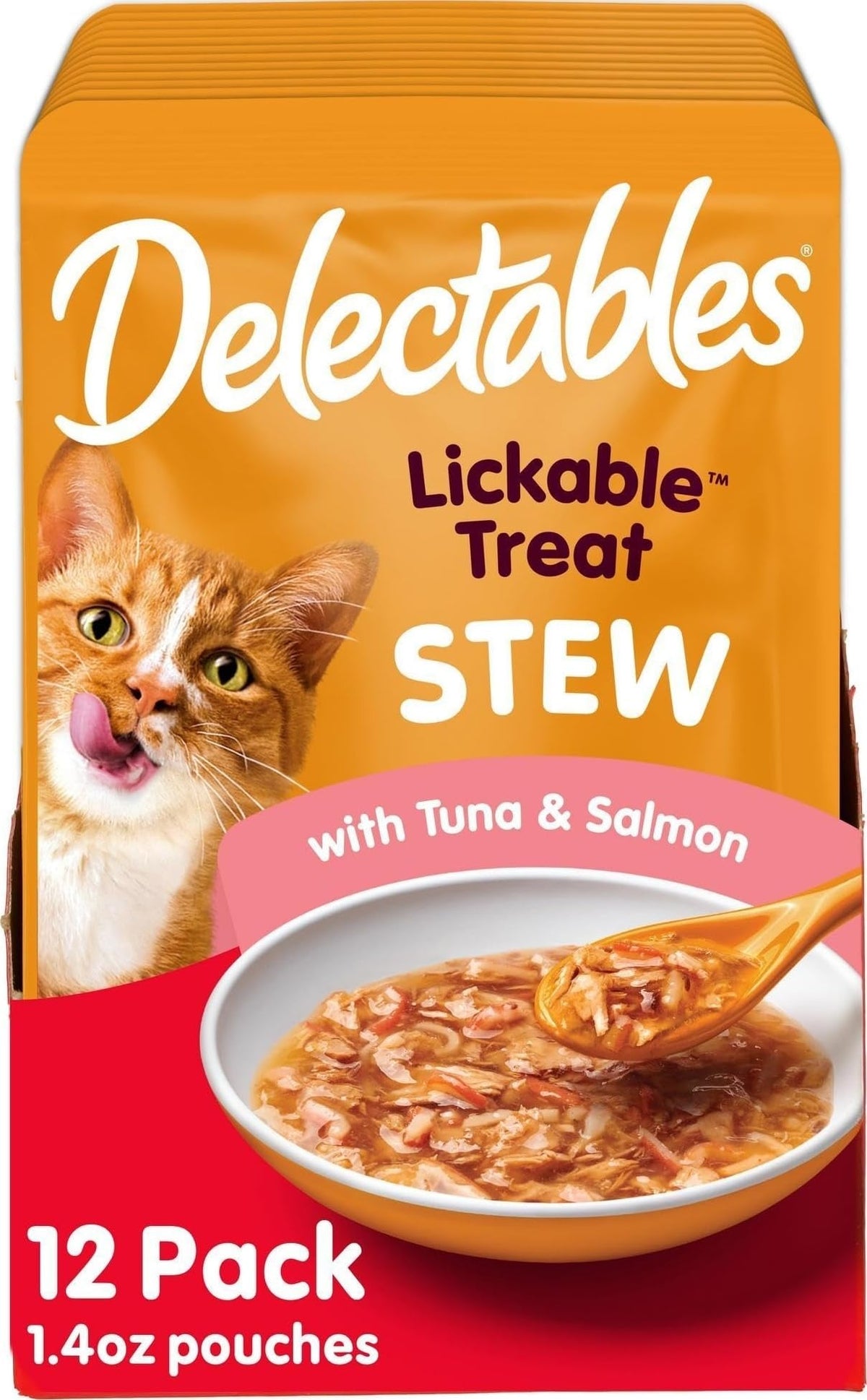 Delectables Lickable Treat Stew Wet Cat Treat Variety Pack, Food Topper, Hydrating, Grain-Free, No Fillers, No By-Products, No Added Preservatives, 1.4oz Pouch, 12ct