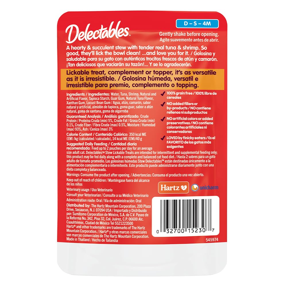 Delectables Lickable Treat Stew Wet Cat Treat Variety Pack, Food Topper, Hydrating, Grain-Free, No Fillers, No By-Products, No Added Preservatives, 1.4oz Pouch, 12ct