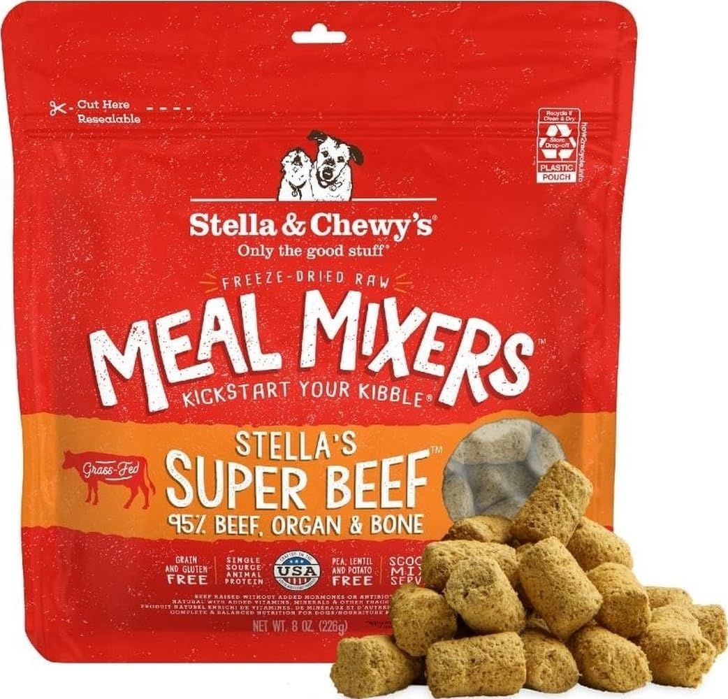 Stella & Chewy's Freeze-Dried Raw Beef Meal Mixers- Dog Food Topper and Mixer - Made with 95% Grass-Fed Beef, Organs & Bone - Perfect for Picky Eaters - Grain-Free - 7 oz