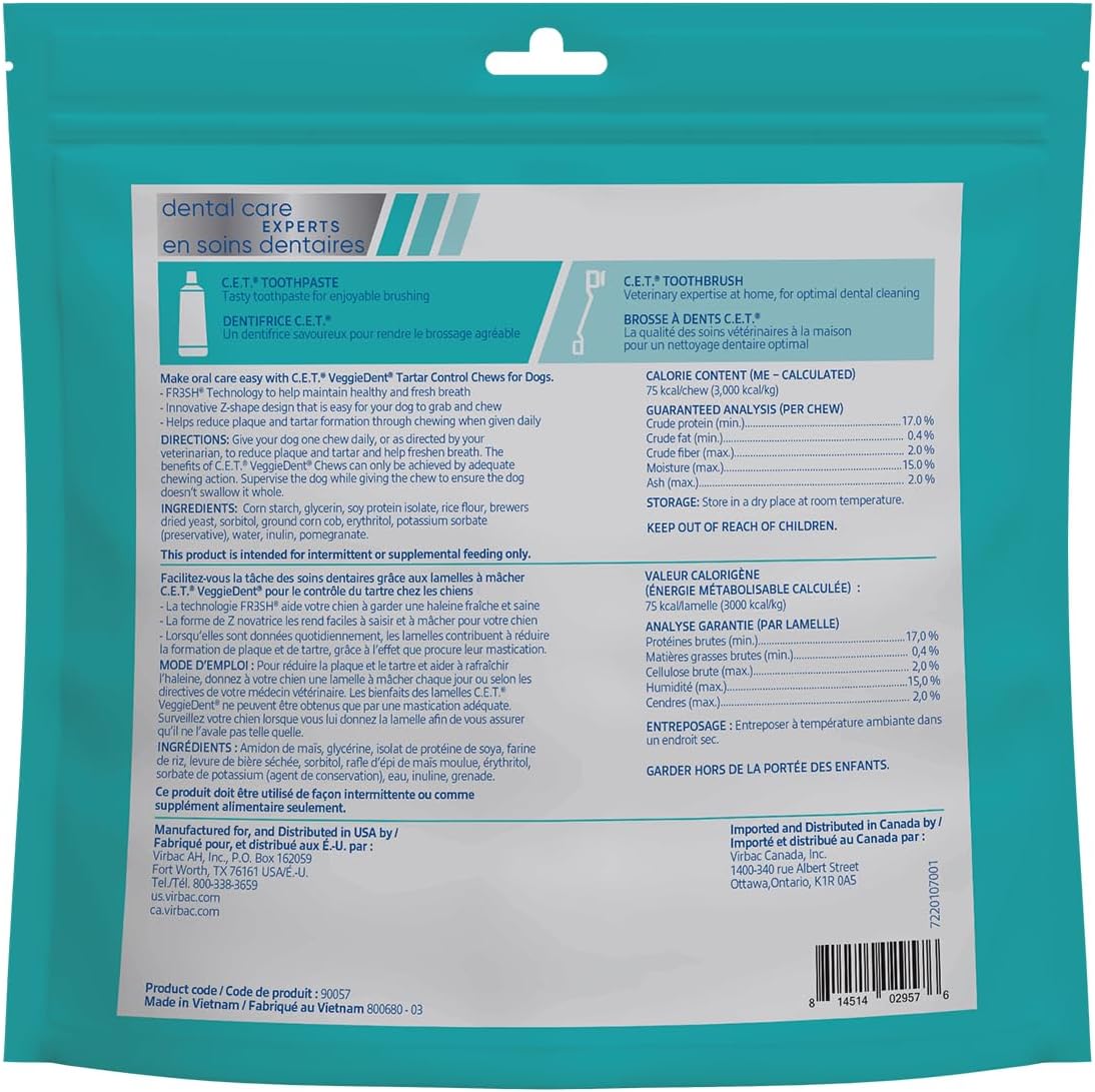 C.E.T. Veggiedent Fr3sh Plaque and Tartar Control Chews for Dogs, Medium