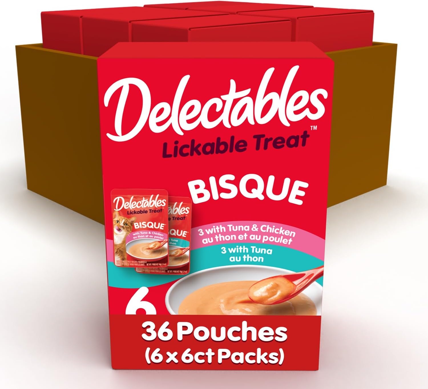 Delectables Lickable Treat Bisque Wet Cat Treat Variety Pack, Food Topper, Hydrating, Grain-Free, No Fillers, No By-Products, No Added Preservatives, 1.4oz Pouch, 30ct
