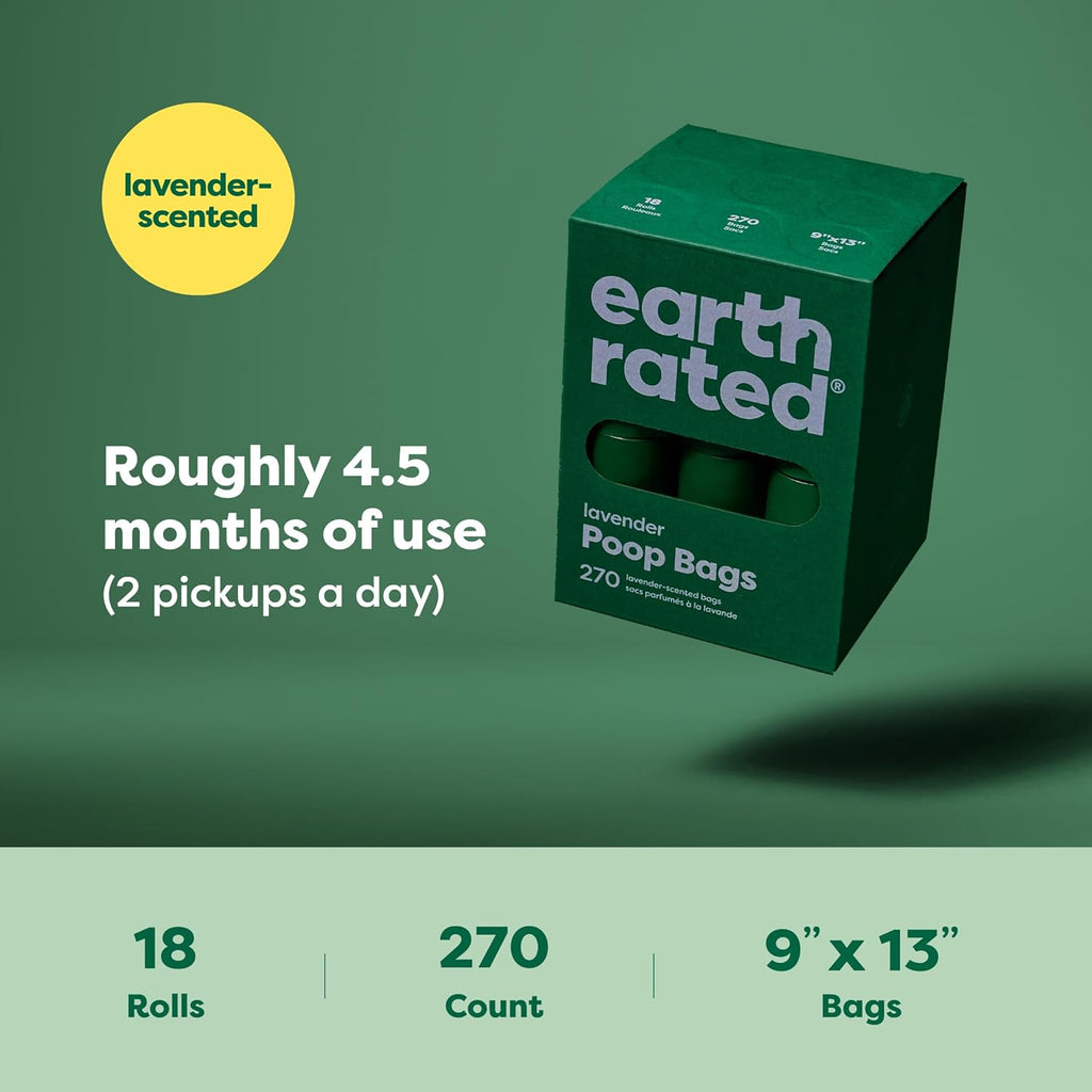 Earth Rated Dog Poop Bags on Refill Rolls, 270 Bags, Lavender