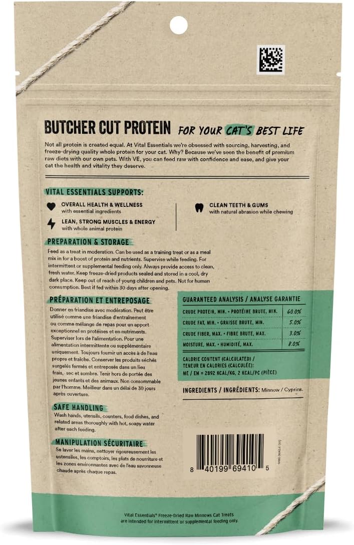 Vital Essentials Freeze Dried Minnows Cat Treats, 1.0 oz Bag