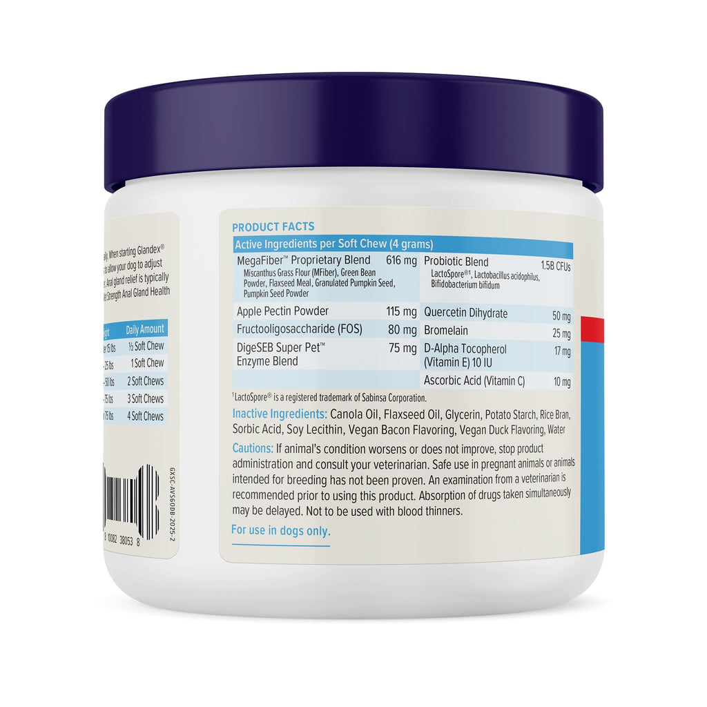 Vetnique Glandex for Dogs Anal Gland Chews 120ct Pumpkin, Digestive Enzymes