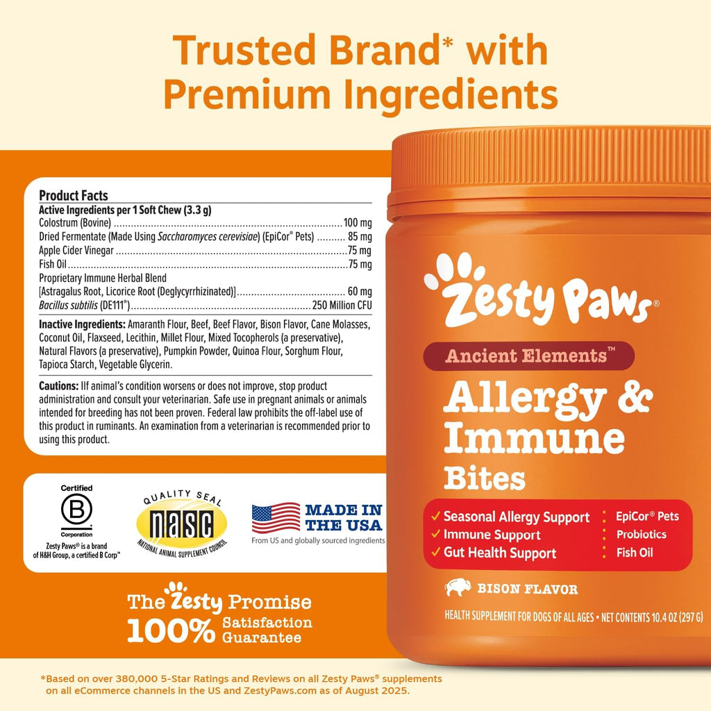 Zesty Paws Dog Allergy Chews - Dog Allergy Relief, Lamb, 90 Ct