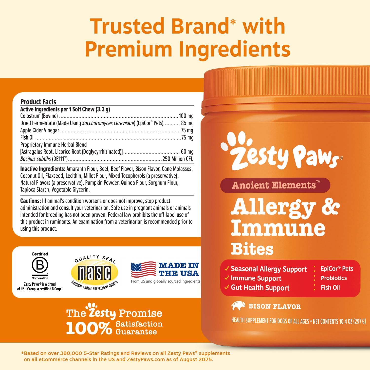 Zesty Paws Dog Allergy Chews - Dog Allergy Relief, Lamb, 90 Ct