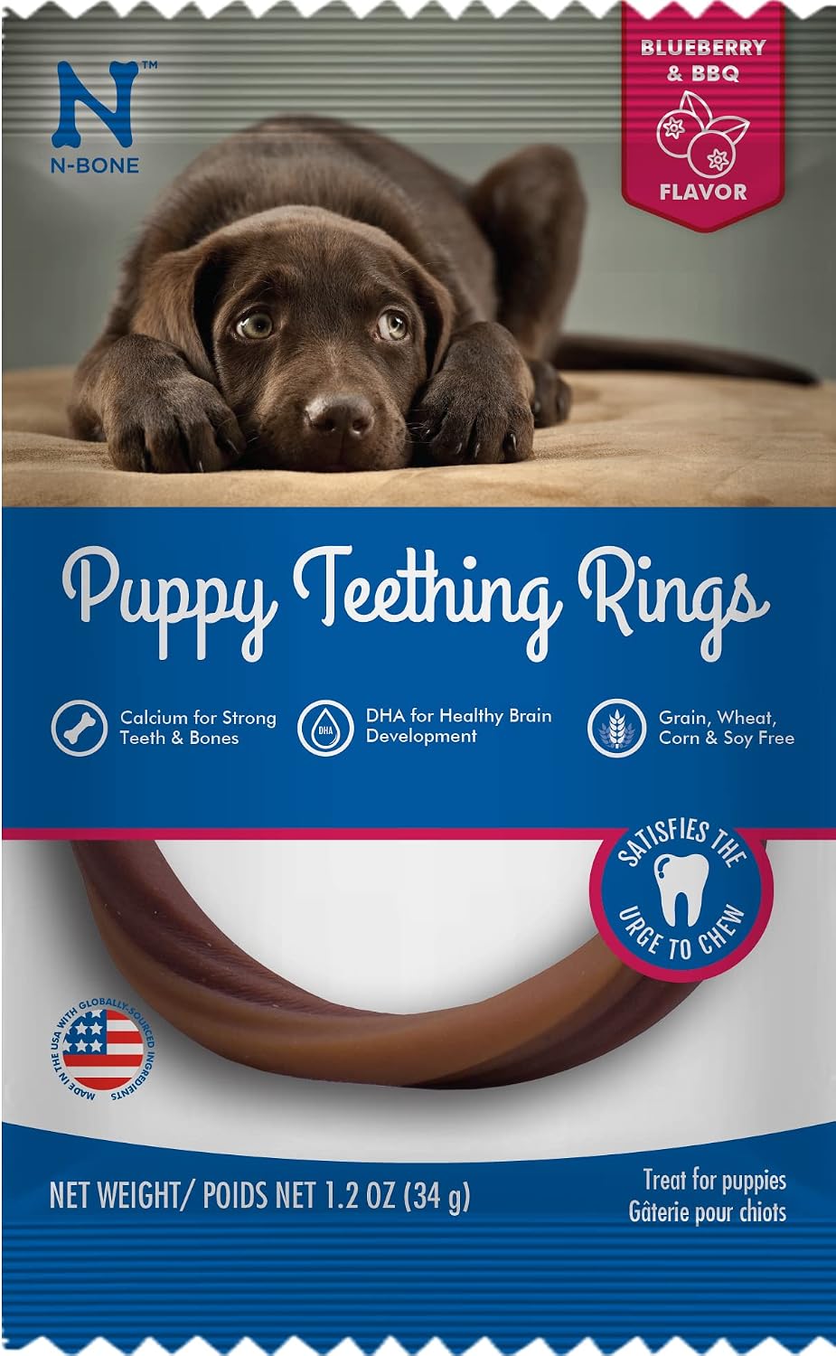 N-Bone Puppy Teething Rings, Chicken Flavor, Natural Puppy Teething Chews & Chew Treats, Helps Soothe Teething Gums, Calcium Enriched, 6 Rings