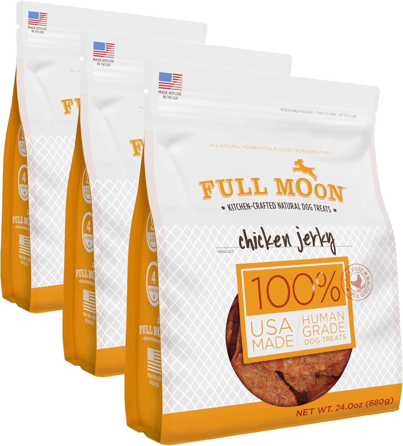 Full Moon Beef Jerky Healthy All Natural Dog Treats Human Grade Made in USA Grain Free 11 oz (Pack of 4)