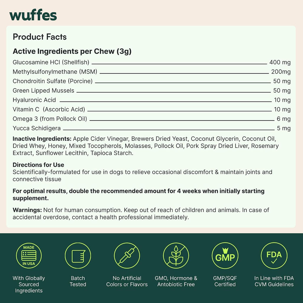 Wuffes Advanced Hip & Joint Chews for Small & Medium Dogs, Vet Recommended